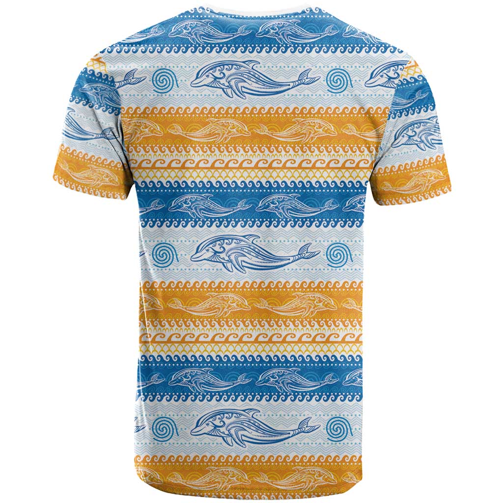 Anguilla Dolphins Pattern T Shirt Orange And Blue