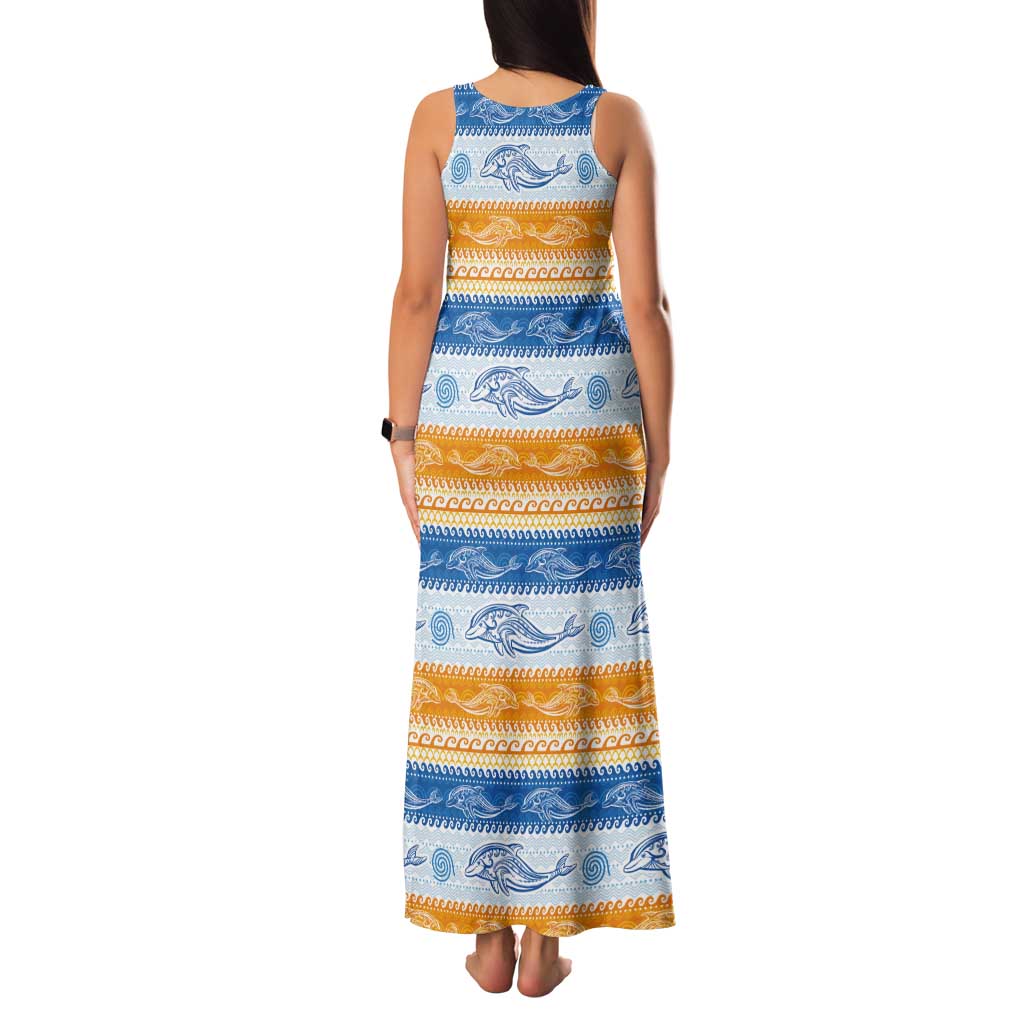 Anguilla Dolphins Pattern Tank Maxi Dress Orange And Blue