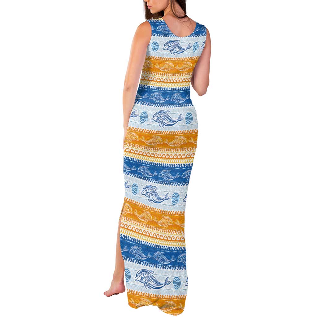Anguilla Dolphins Pattern Tank Maxi Dress Orange And Blue