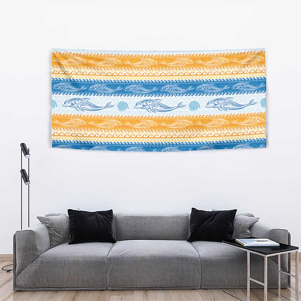 Anguilla Dolphins Pattern Tapestry Orange And Blue