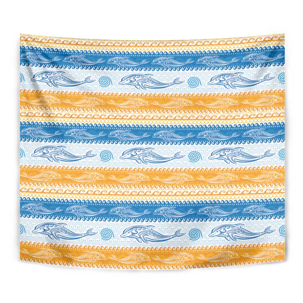 Anguilla Dolphins Pattern Tapestry Orange And Blue
