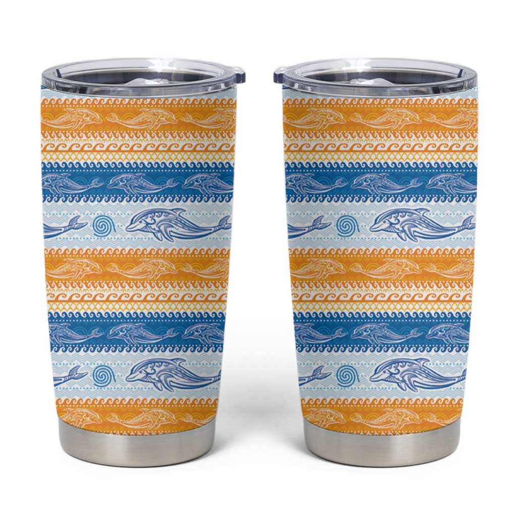 Anguilla Dolphins Pattern Tumbler Cup Orange And Blue