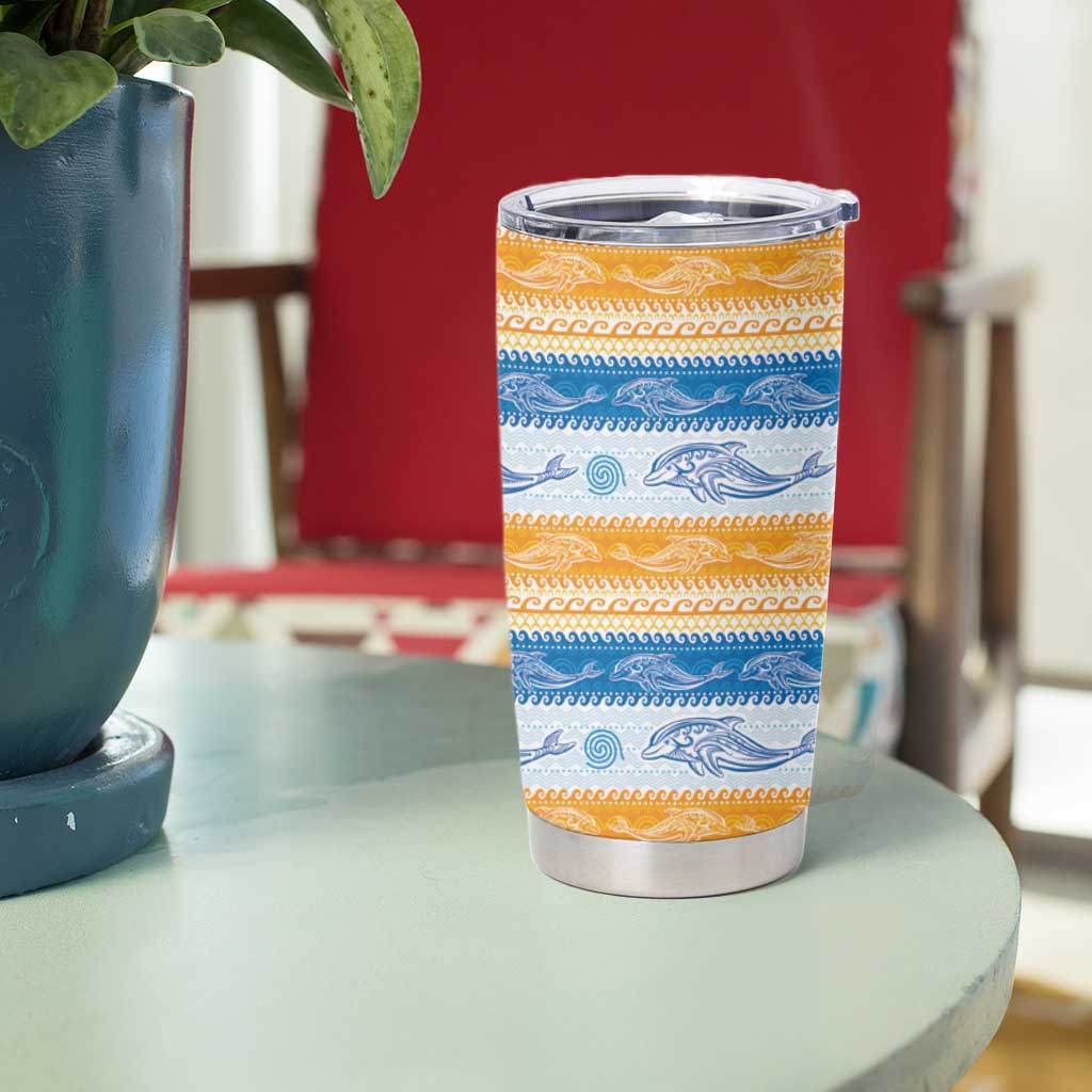 Anguilla Dolphins Pattern Tumbler Cup Orange And Blue