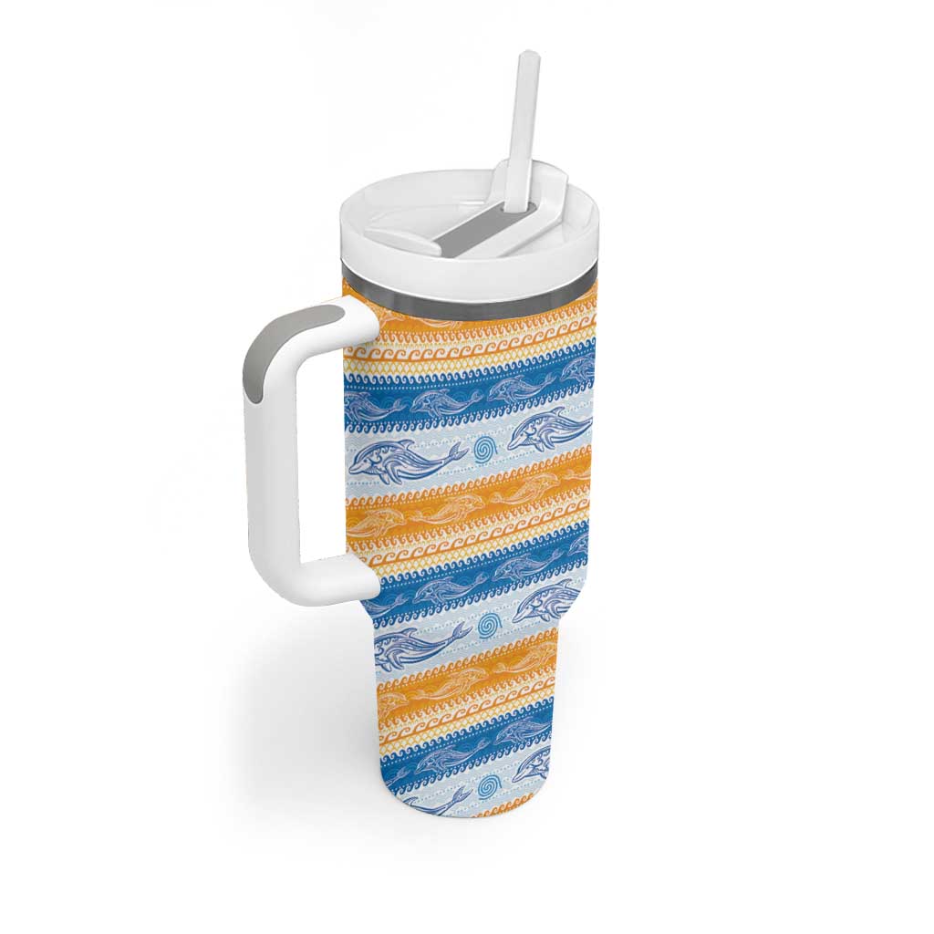 Anguilla Dolphins Pattern Tumbler With Handle Orange And Blue