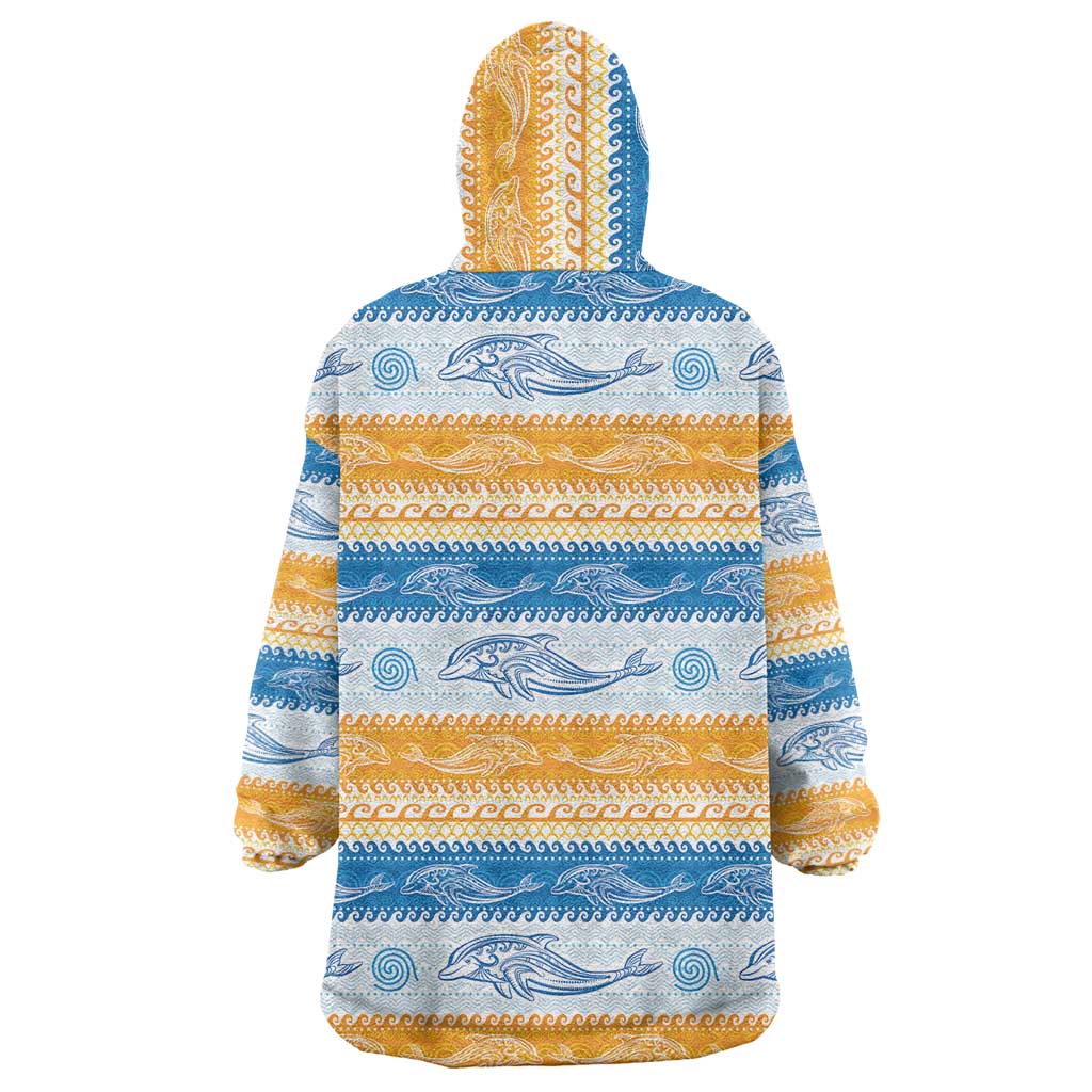Anguilla Dolphins Pattern Wearable Blanket Hoodie Orange And Blue