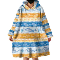 Anguilla Dolphins Pattern Wearable Blanket Hoodie Orange And Blue