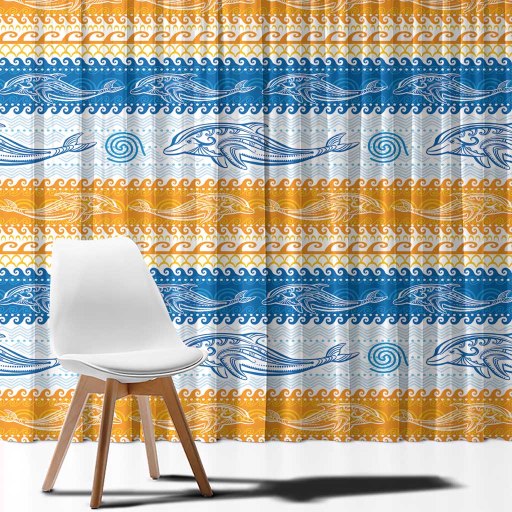 Anguilla Dolphins Pattern Window Curtain Orange And Blue