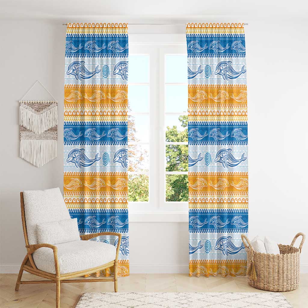 Anguilla Dolphins Pattern Window Curtain Orange And Blue