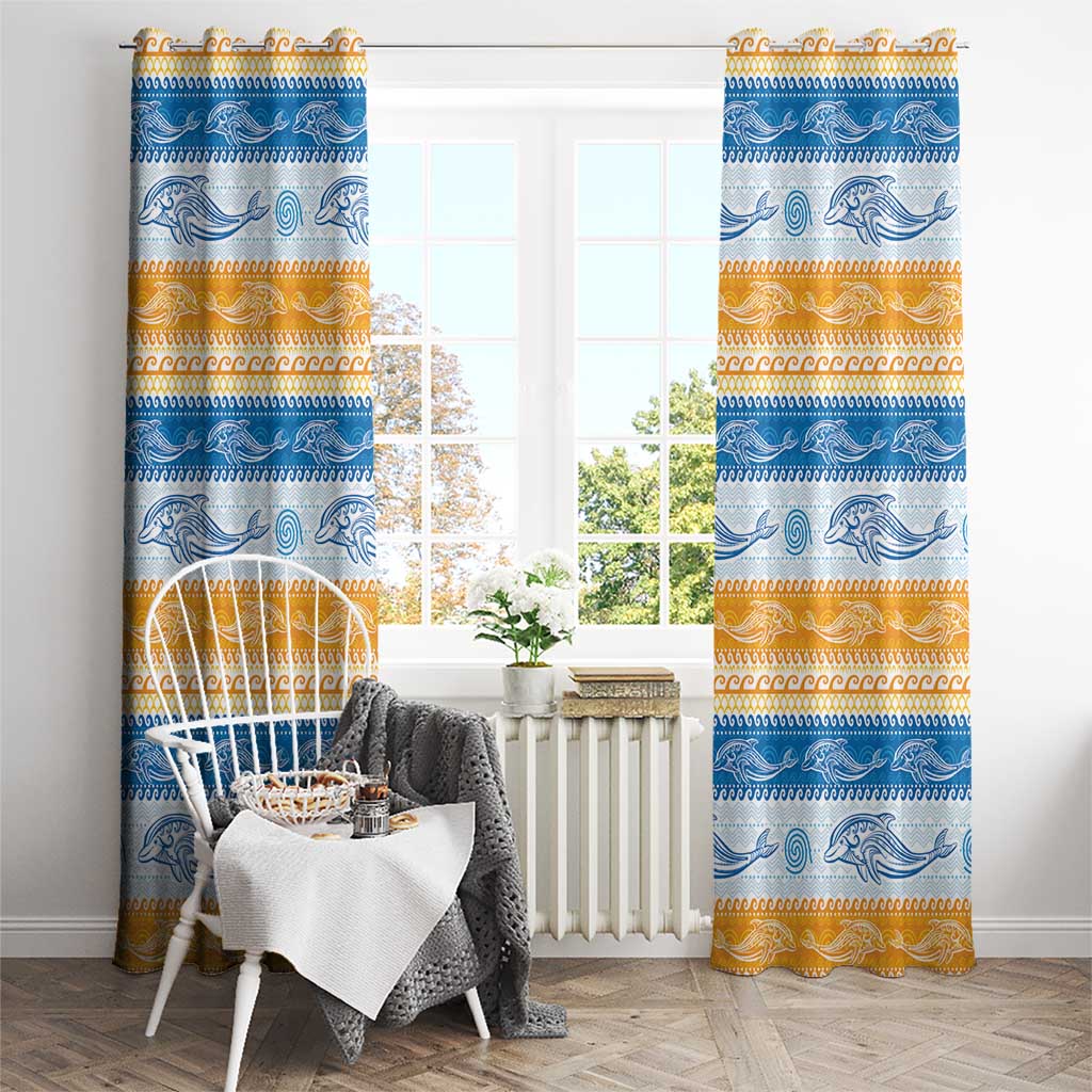 Anguilla Dolphins Pattern Window Curtain Orange And Blue