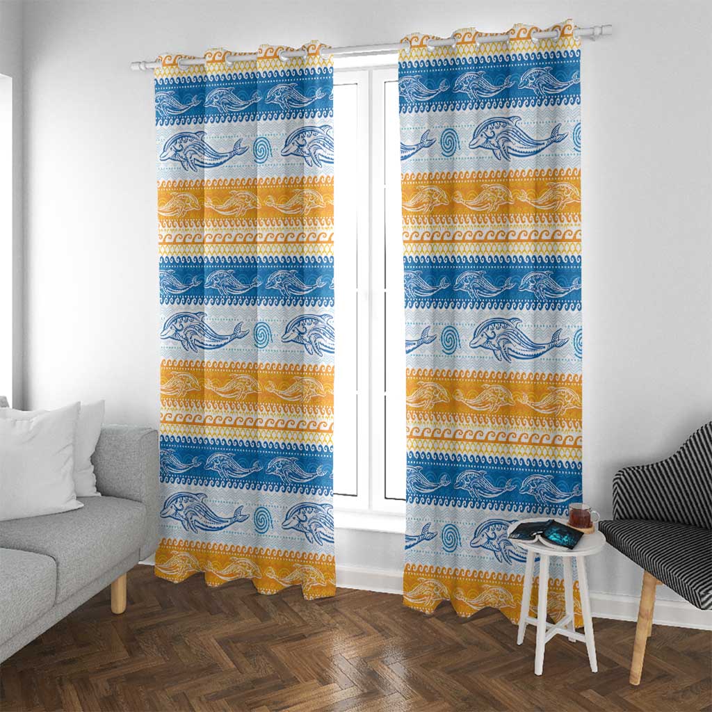 Anguilla Dolphins Pattern Window Curtain Orange And Blue