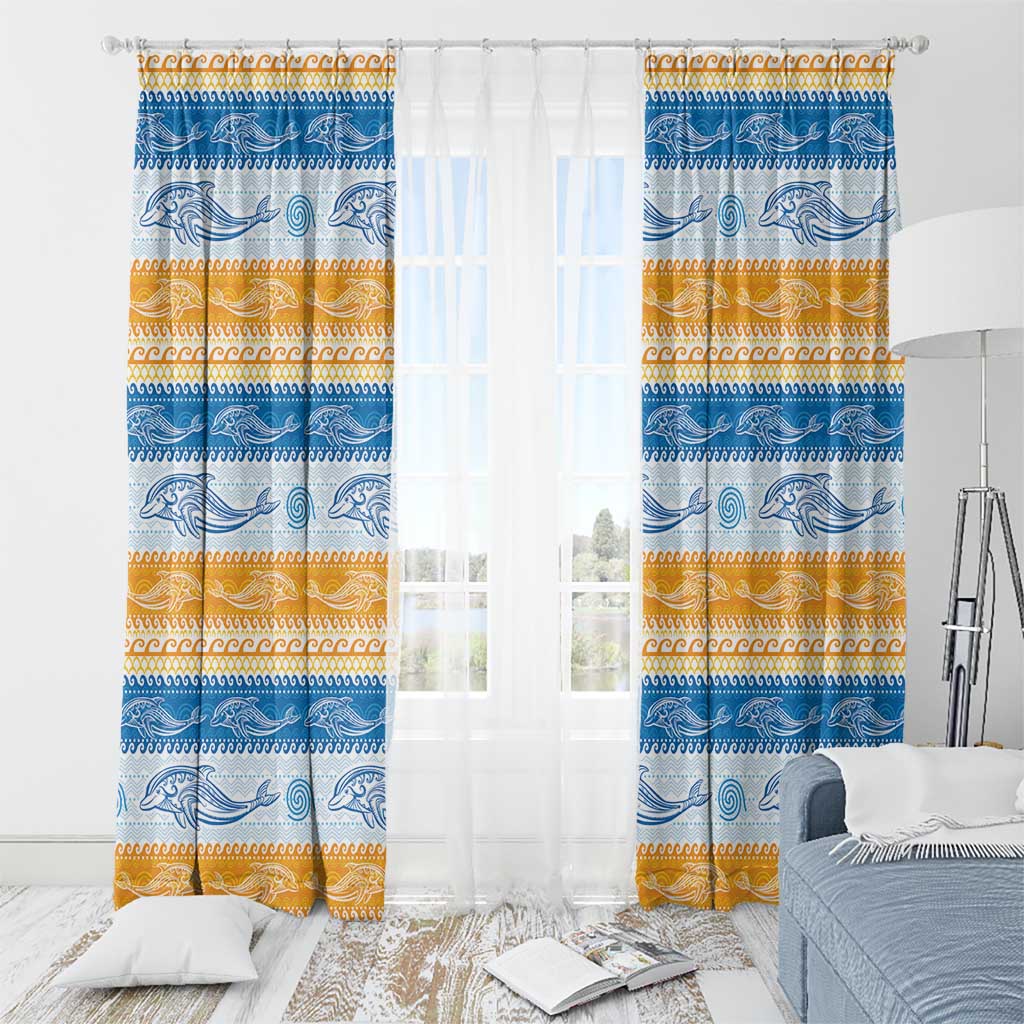 Anguilla Dolphins Pattern Window Curtain Orange And Blue