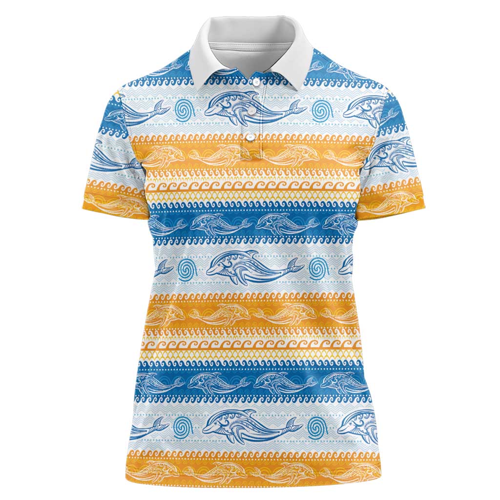 Anguilla Dolphins Pattern Women Polo Shirt Orange And Blue