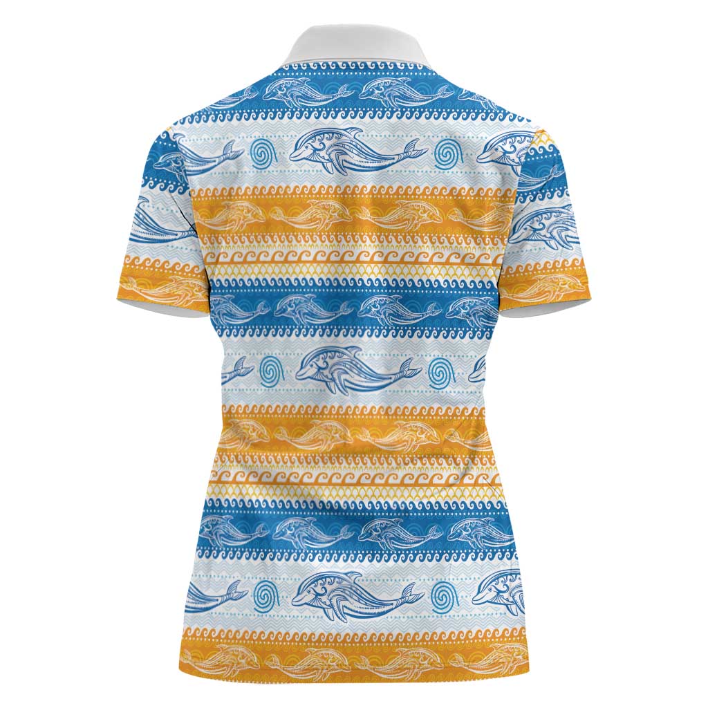 Anguilla Dolphins Pattern Women Polo Shirt Orange And Blue