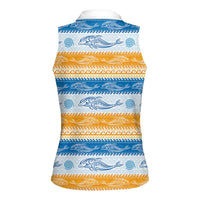 Anguilla Dolphins Pattern Women Sleeveless Polo Shirt Orange And Blue