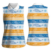 Anguilla Dolphins Pattern Women Sleeveless Polo Shirt Orange And Blue