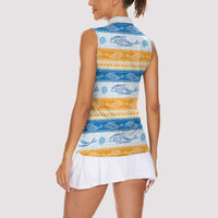 Anguilla Dolphins Pattern Women Sleeveless Polo Shirt Orange And Blue