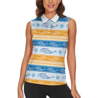 Anguilla Dolphins Pattern Women Sleeveless Polo Shirt Orange And Blue