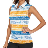 Anguilla Dolphins Pattern Women Sleeveless Polo Shirt Orange And Blue