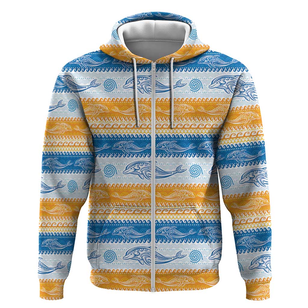 Anguilla Dolphins Pattern Zip Hoodie Orange And Blue