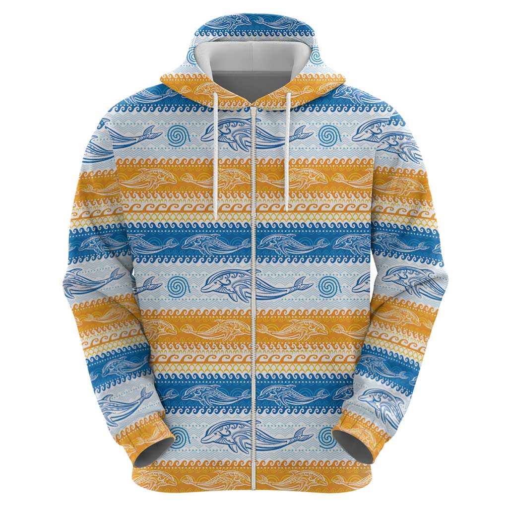 Anguilla Dolphins Pattern Zip Hoodie Orange And Blue
