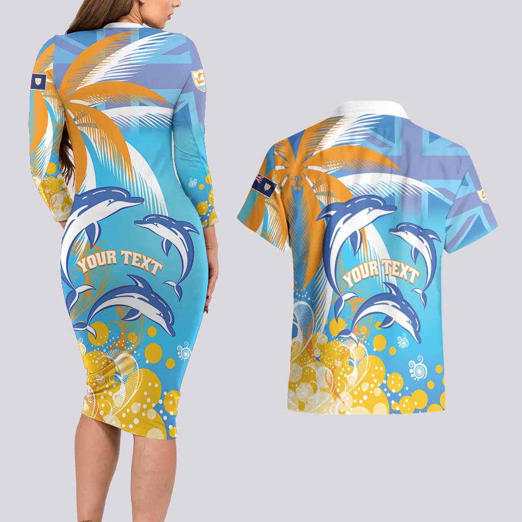 Personalised Anguilla 3 Dolphins Couples Matching Long Sleeve Bodycon Dress and Hawaiian Shirt Summer Stylized