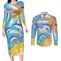 Personalised Anguilla 3 Dolphins Couples Matching Long Sleeve Bodycon Dress and Long Sleeve Button Shirt Summer Stylized