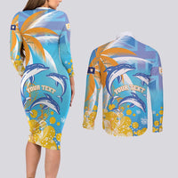 Personalised Anguilla 3 Dolphins Couples Matching Long Sleeve Bodycon Dress and Long Sleeve Button Shirt Summer Stylized