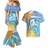 Personalised Anguilla 3 Dolphins Couples Matching Mermaid Dress and Hawaiian Shirt Summer Stylized