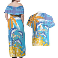 Personalised Anguilla 3 Dolphins Couples Matching Off Shoulder Maxi Dress and Hawaiian Shirt Summer Stylized