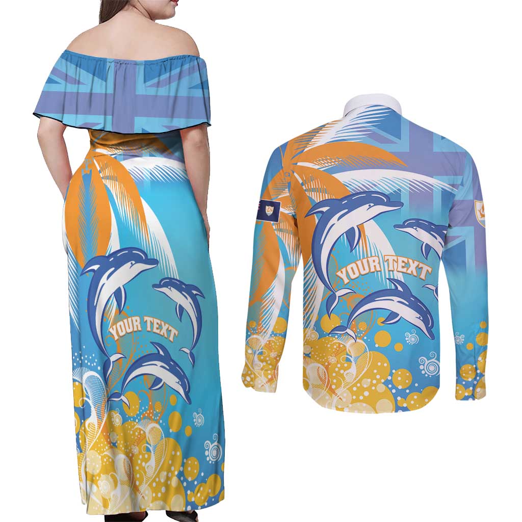 Personalised Anguilla 3 Dolphins Couples Matching Off Shoulder Maxi Dress and Long Sleeve Button Shirt Summer Stylized