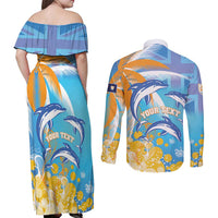 Personalised Anguilla 3 Dolphins Couples Matching Off Shoulder Maxi Dress and Long Sleeve Button Shirt Summer Stylized