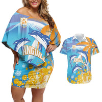 Personalised Anguilla 3 Dolphins Couples Matching Off Shoulder Short Dress and Hawaiian Shirt Summer Stylized