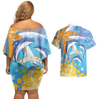 Personalised Anguilla 3 Dolphins Couples Matching Off Shoulder Short Dress and Hawaiian Shirt Summer Stylized