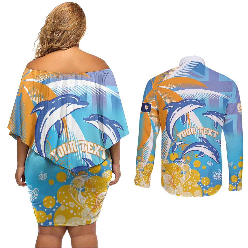 Personalised Anguilla 3 Dolphins Couples Matching Off Shoulder Short Dress and Long Sleeve Button Shirt Summer Stylized