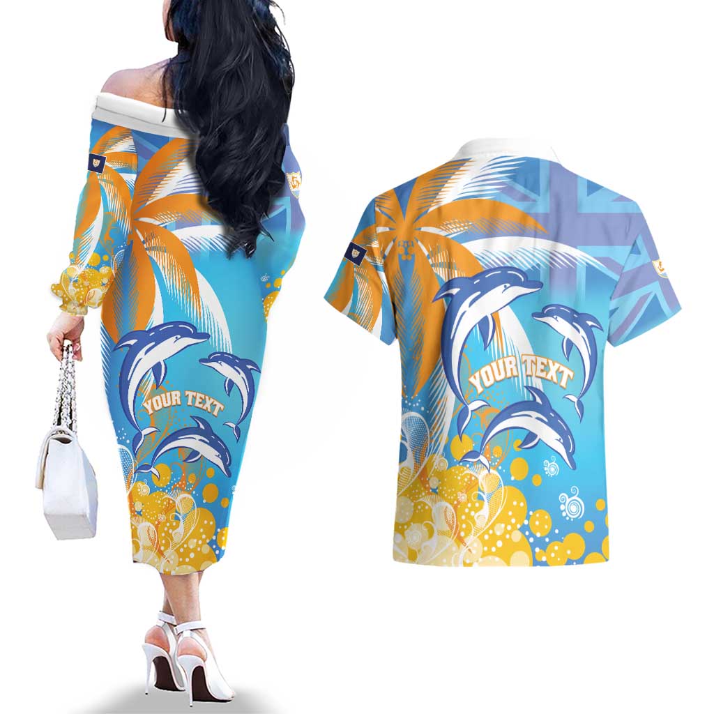 Personalised Anguilla 3 Dolphins Couples Matching Off The Shoulder Long Sleeve Dress and Hawaiian Shirt Summer Stylized