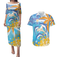 Personalised Anguilla 3 Dolphins Couples Matching Puletasi and Hawaiian Shirt Summer Stylized