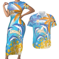 Personalised Anguilla 3 Dolphins Couples Matching Short Sleeve Bodycon Dress and Hawaiian Shirt Summer Stylized
