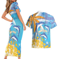Personalised Anguilla 3 Dolphins Couples Matching Short Sleeve Bodycon Dress and Hawaiian Shirt Summer Stylized