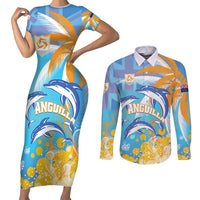 Personalised Anguilla 3 Dolphins Couples Matching Short Sleeve Bodycon Dress and Long Sleeve Button Shirt Summer Stylized