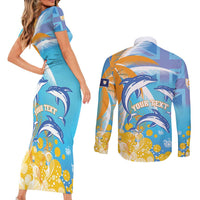 Personalised Anguilla 3 Dolphins Couples Matching Short Sleeve Bodycon Dress and Long Sleeve Button Shirt Summer Stylized