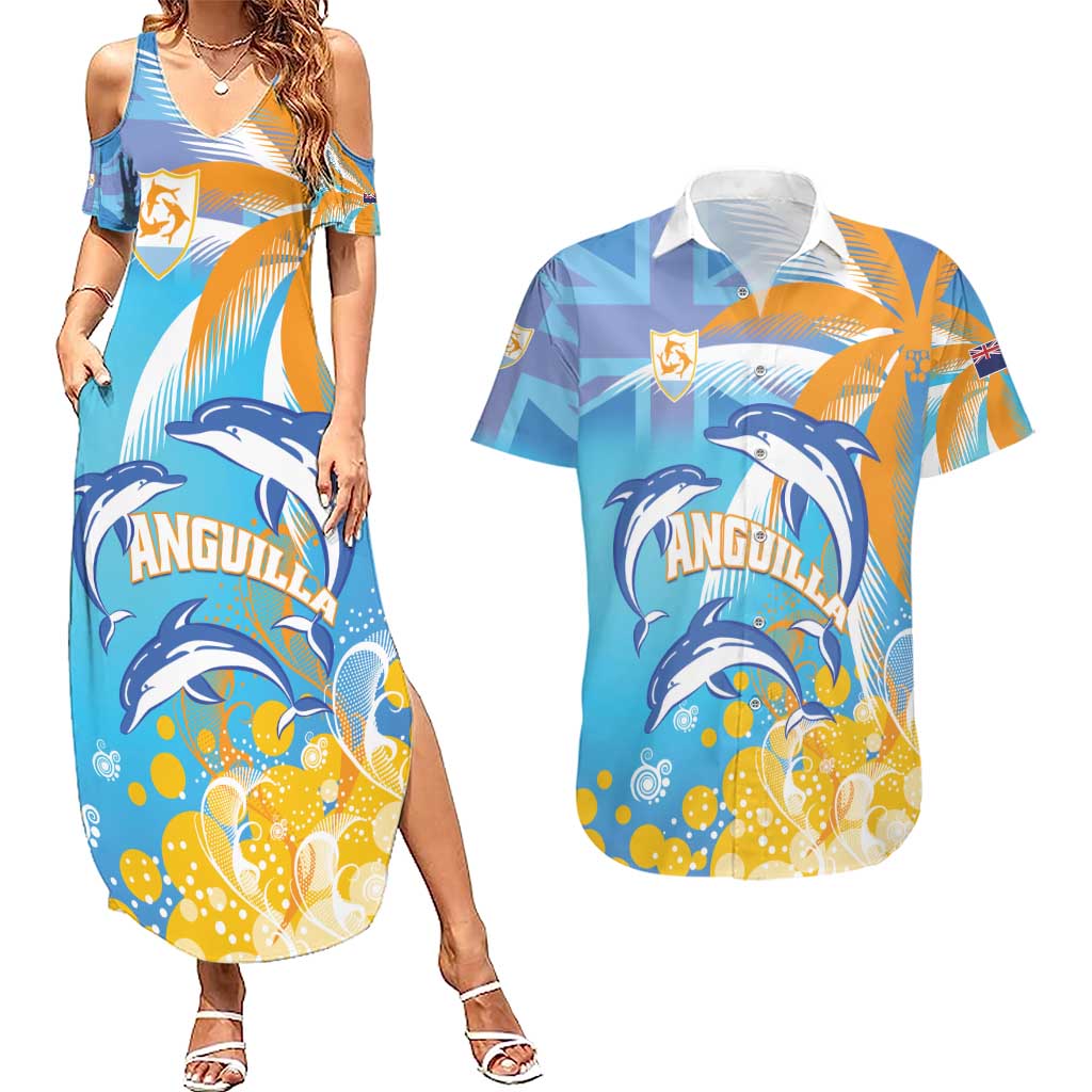 Personalised Anguilla 3 Dolphins Couples Matching Summer Maxi Dress and Hawaiian Shirt Summer Stylized