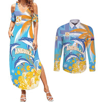 Personalised Anguilla 3 Dolphins Couples Matching Summer Maxi Dress and Long Sleeve Button Shirt Summer Stylized
