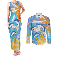 Personalised Anguilla 3 Dolphins Couples Matching Tank Maxi Dress and Long Sleeve Button Shirt Summer Stylized