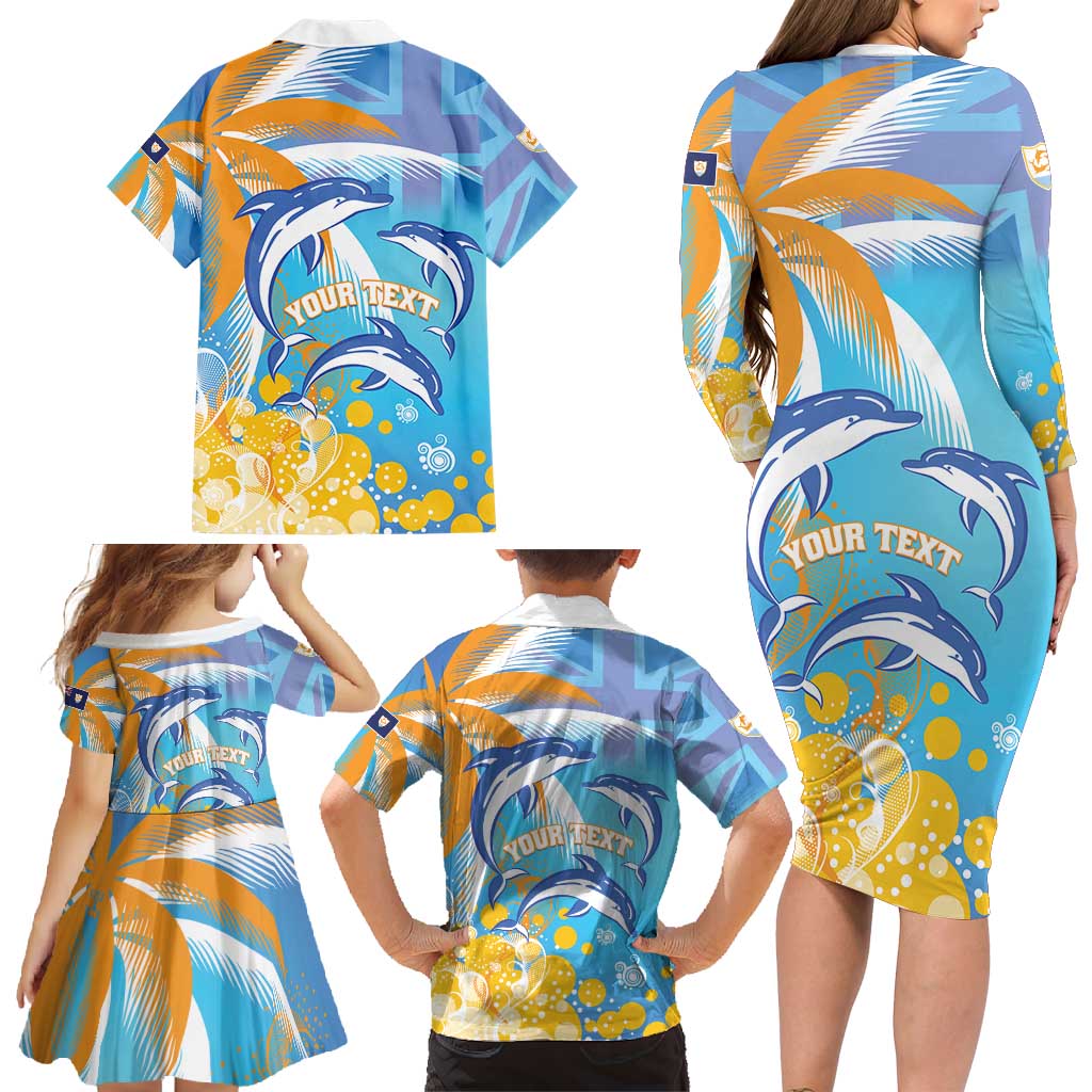 Personalised Anguilla 3 Dolphins Family Matching Long Sleeve Bodycon Dress and Hawaiian Shirt Summer Stylized