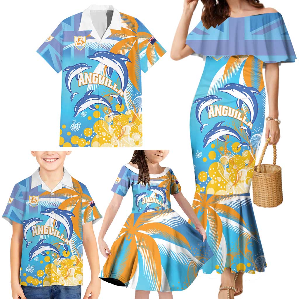 Personalised Anguilla 3 Dolphins Family Matching Mermaid Dress and Hawaiian Shirt Summer Stylized