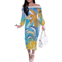 Personalised Anguilla 3 Dolphins Family Matching Off The Shoulder Long Sleeve Dress and Hawaiian Shirt Summer Stylized