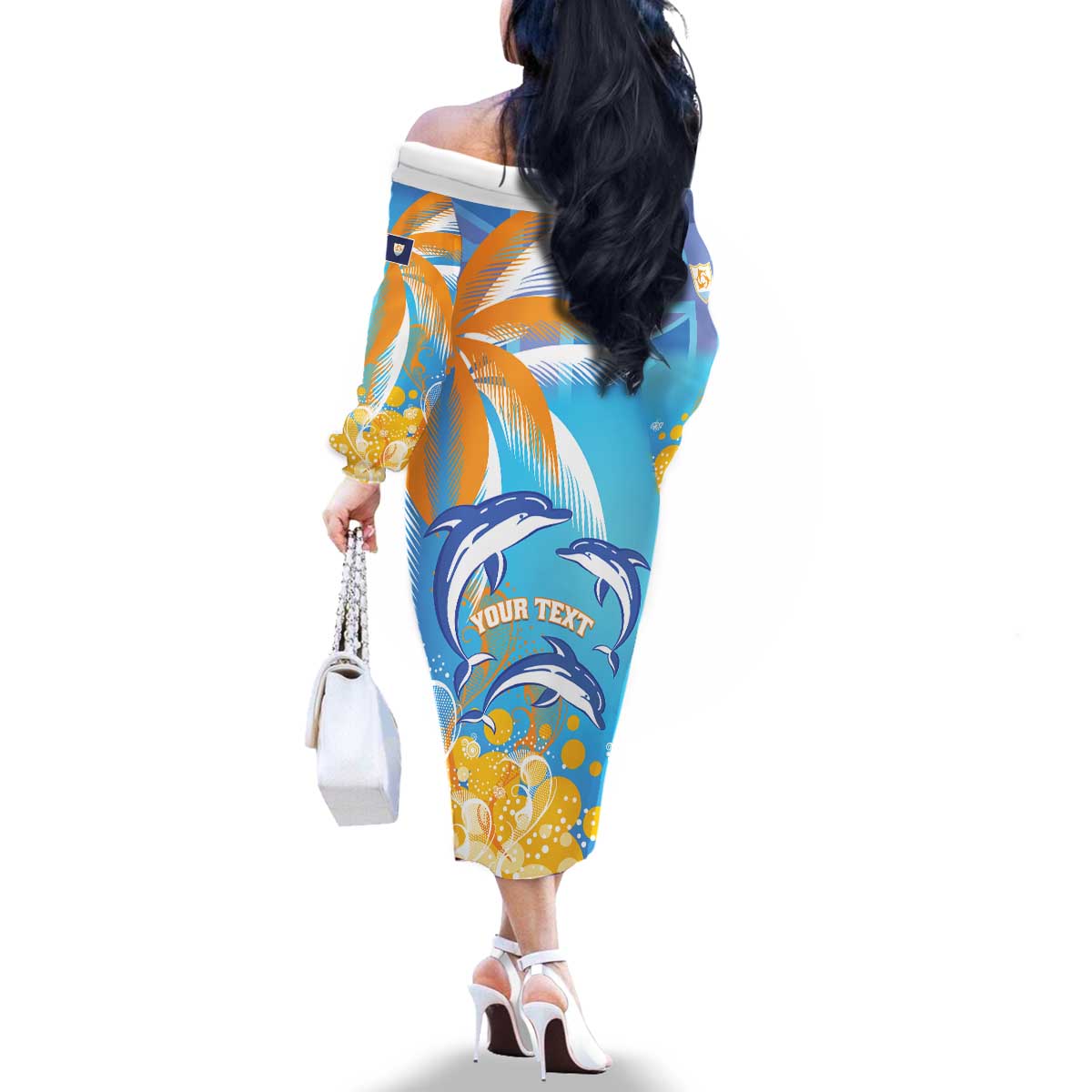 Personalised Anguilla 3 Dolphins Family Matching Off The Shoulder Long Sleeve Dress and Hawaiian Shirt Summer Stylized