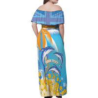 Personalised Anguilla 3 Dolphins Family Matching Off Shoulder Maxi Dress and Hawaiian Shirt Summer Stylized