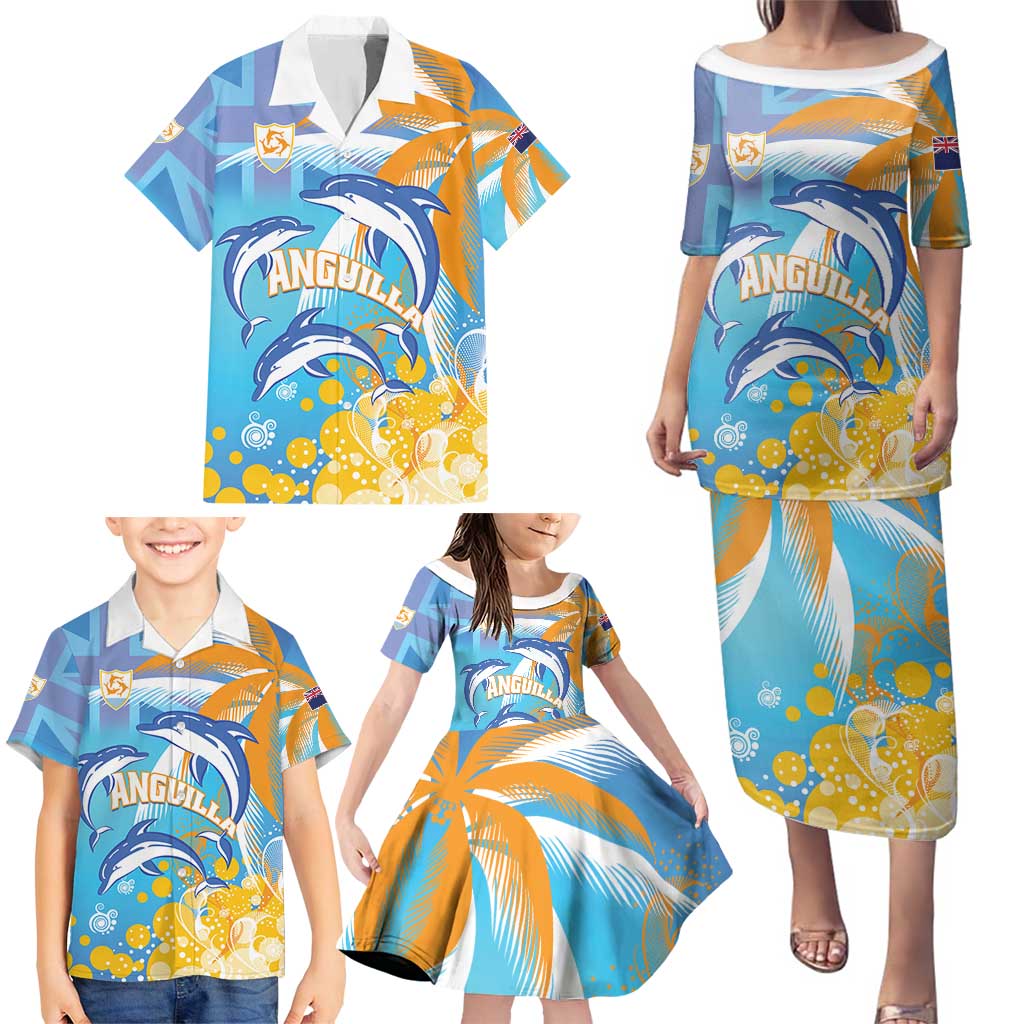 Personalised Anguilla 3 Dolphins Family Matching Puletasi and Hawaiian Shirt Summer Stylized
