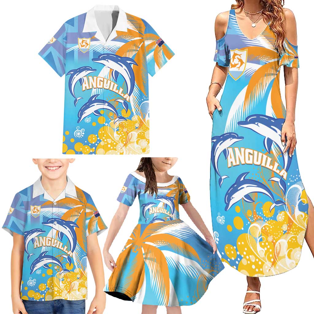 Personalised Anguilla 3 Dolphins Family Matching Summer Maxi Dress and Hawaiian Shirt Summer Stylized
